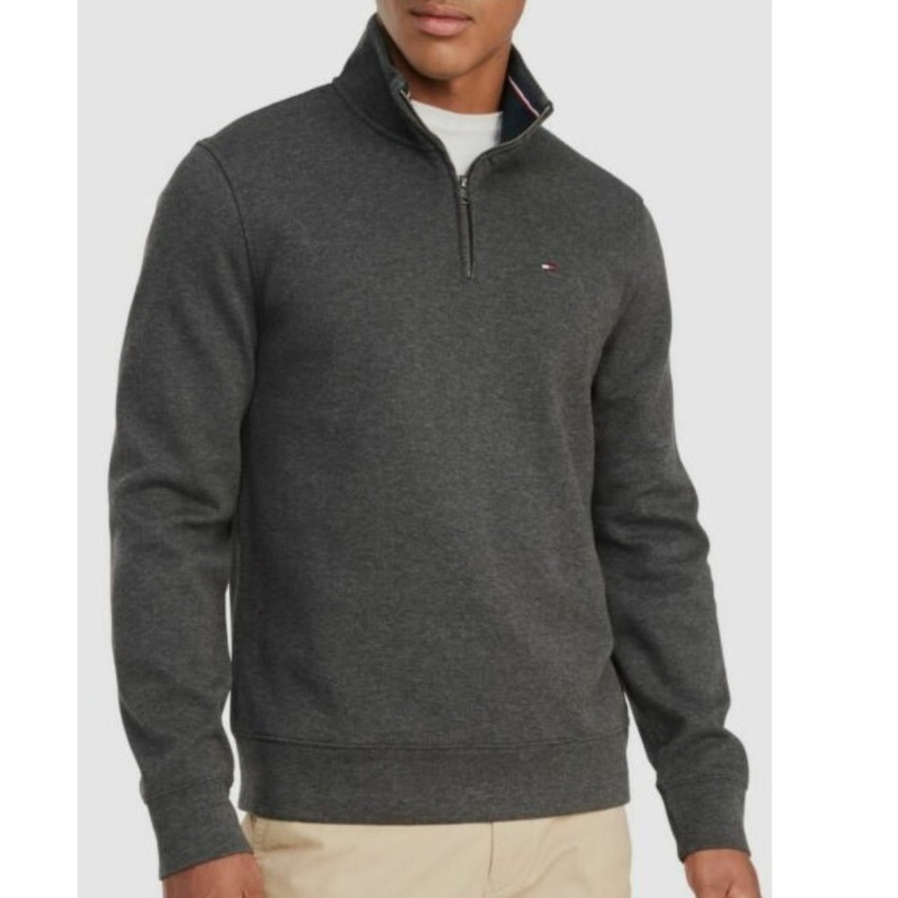 🎁 Tommy Hilfiger Mens 1/4 Zip Mockneck Sweatshirt - Picture 1 of 9